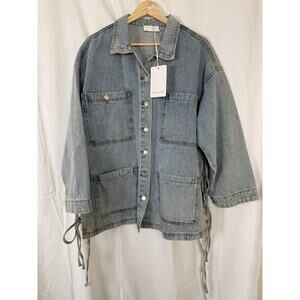 NWT Wisteria Lane Denim Utility Jacket Size M 100% Cotton Side Tie Oversized